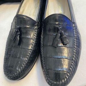 Daniele Ferradini Mens Genuine Croc Front Black Tassel Loafer SZ 10M/Italy